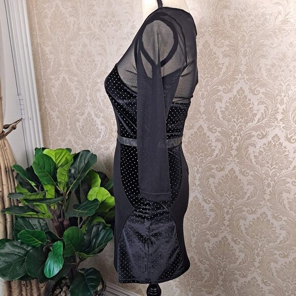 MinkPink Size Small Black BodyCon Dress Mixed Materials Sheer/Velvet/Studded - Picture 7 of 15